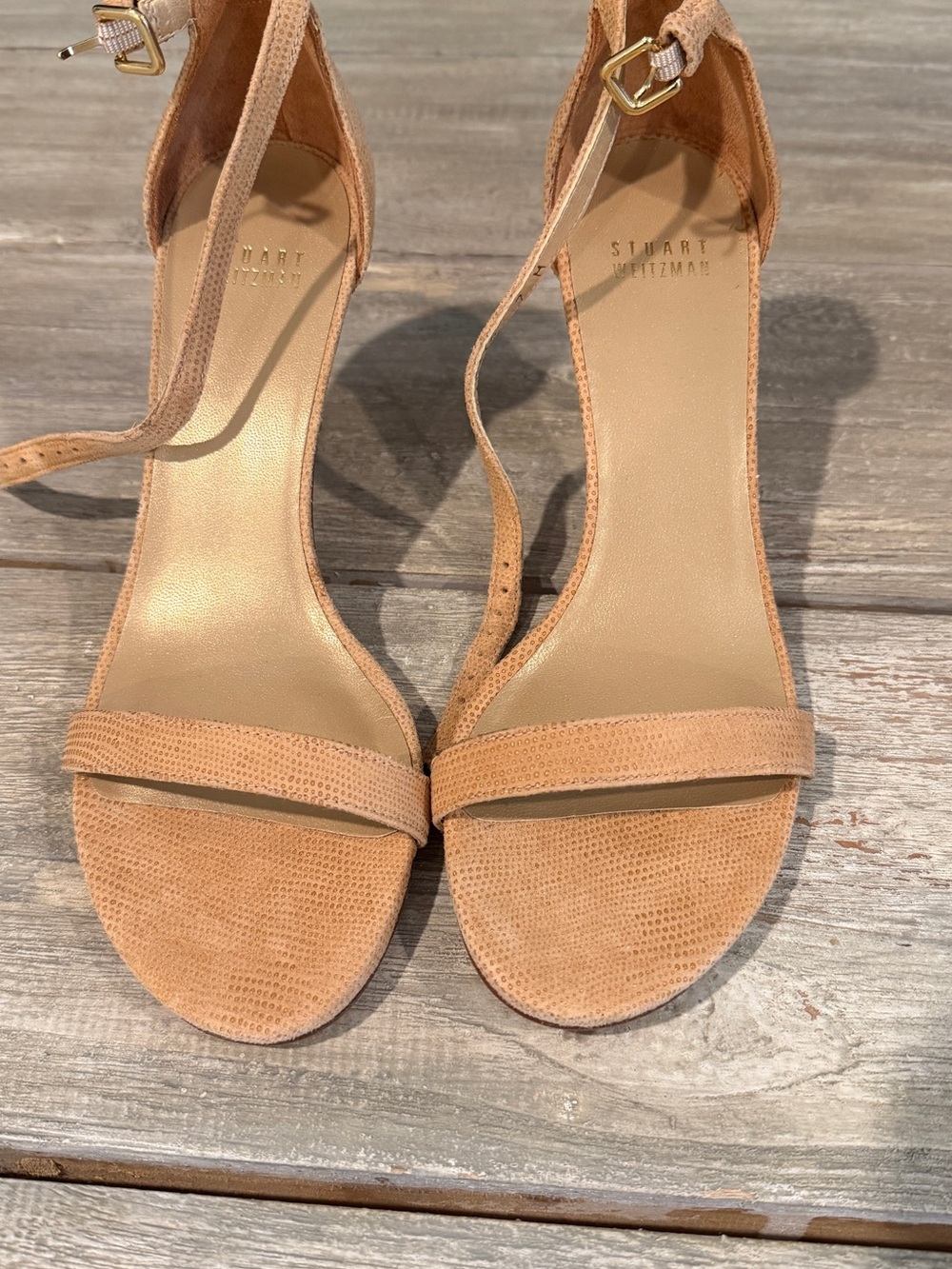 Stuart Weitzman Tan Suede Ankle-Strap Heels